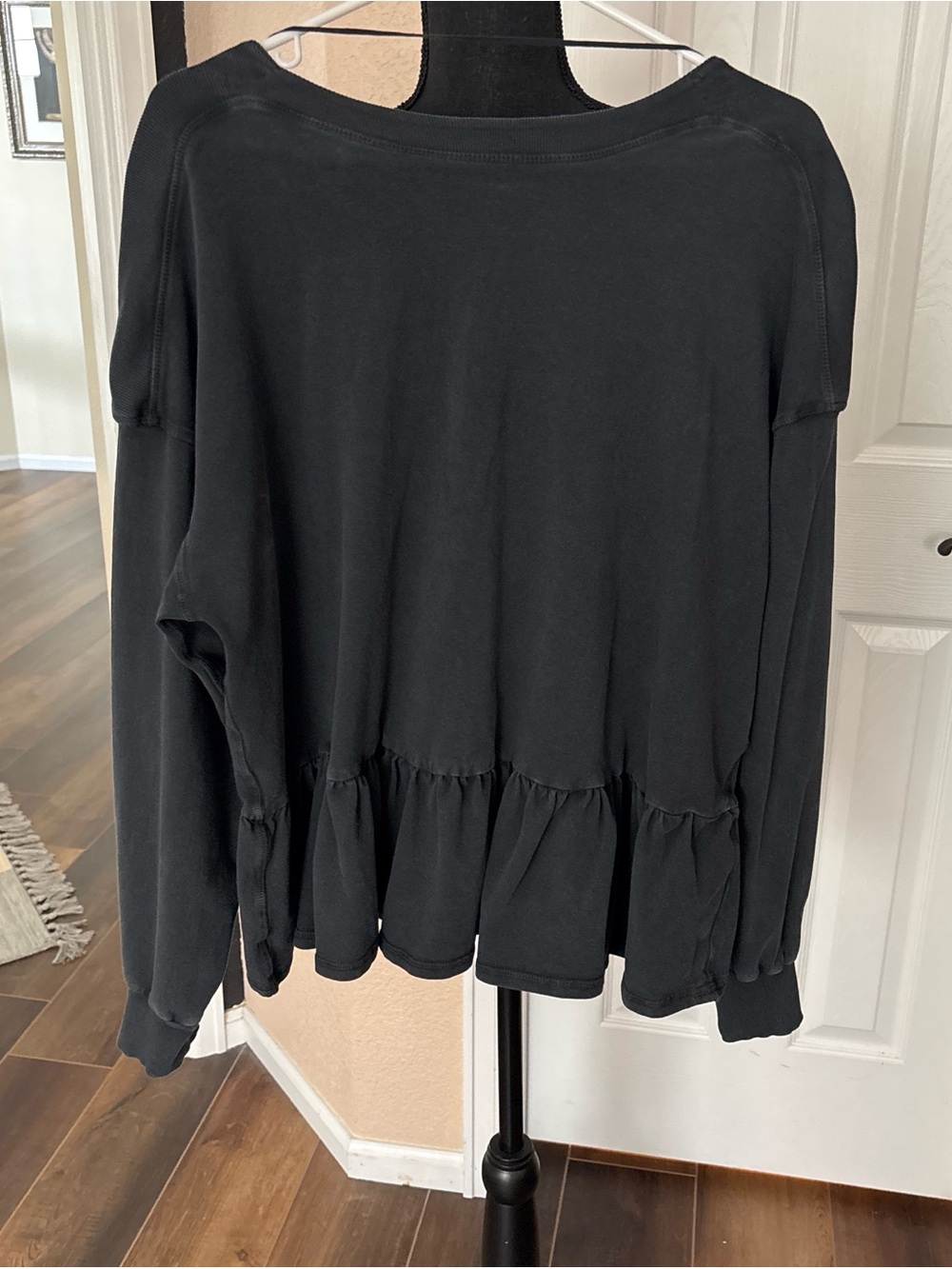 Free People Black Ruffle-Hem Sweatshirt